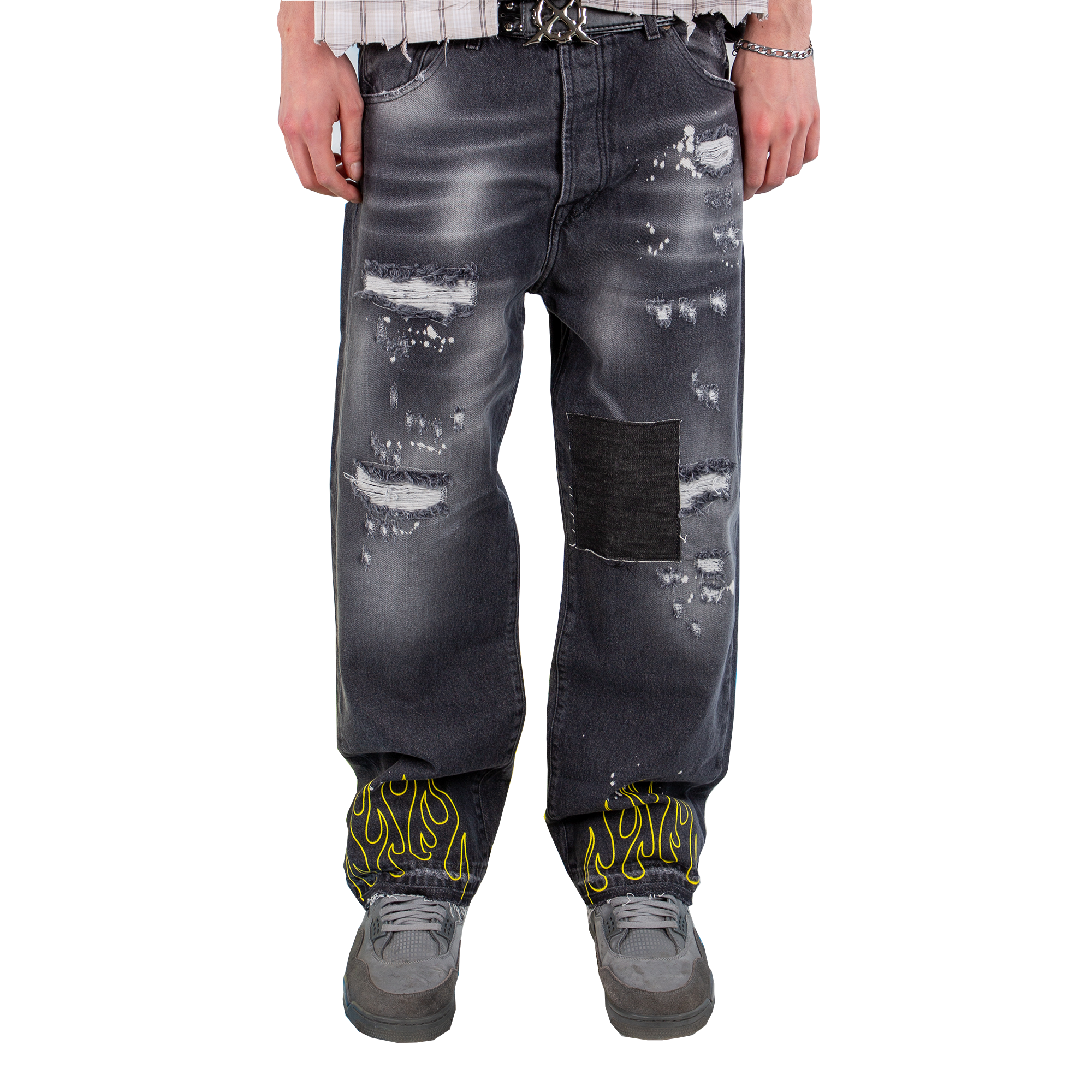 Flame Print Distressed Baggy jeans