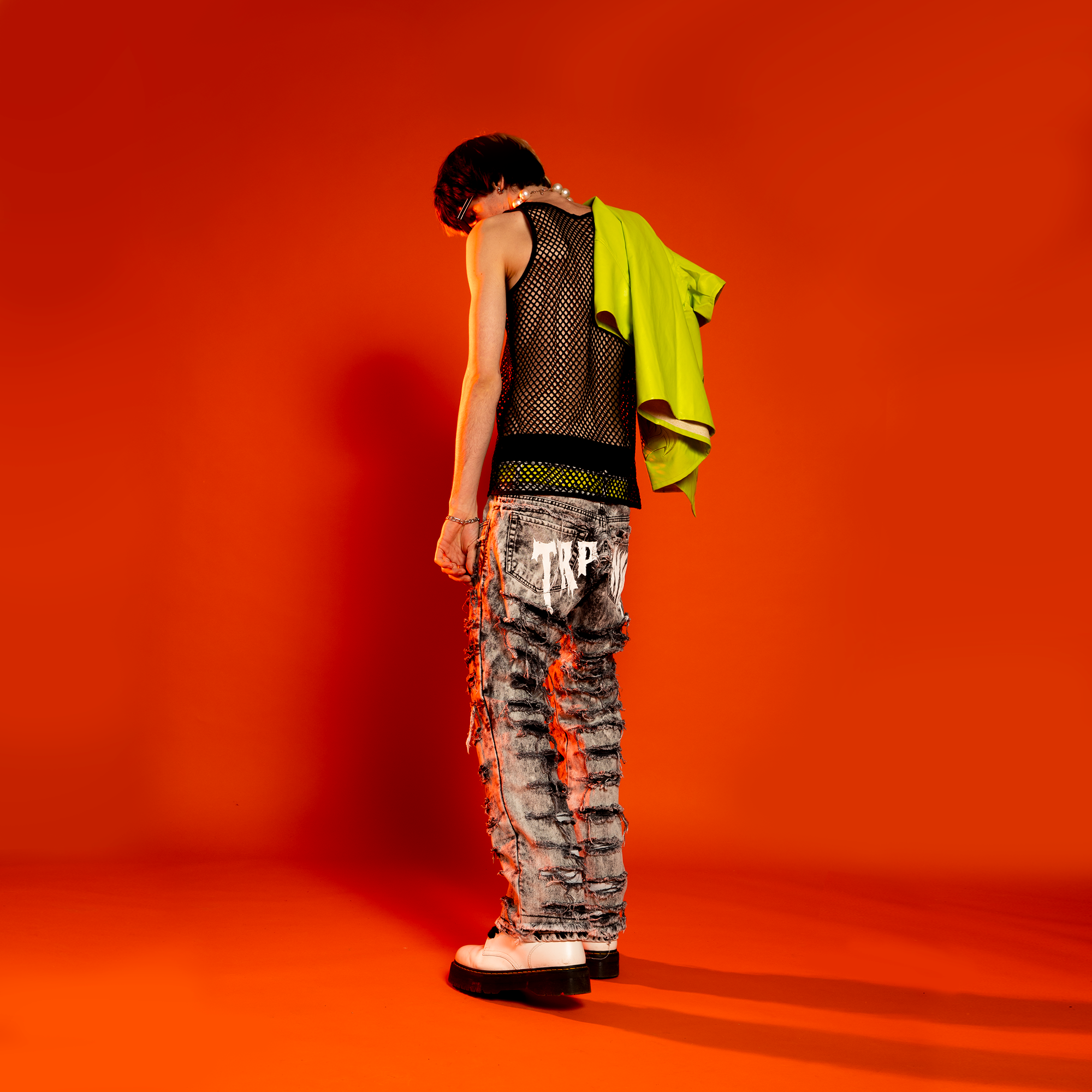 White print flare denim "IGNIS" collection