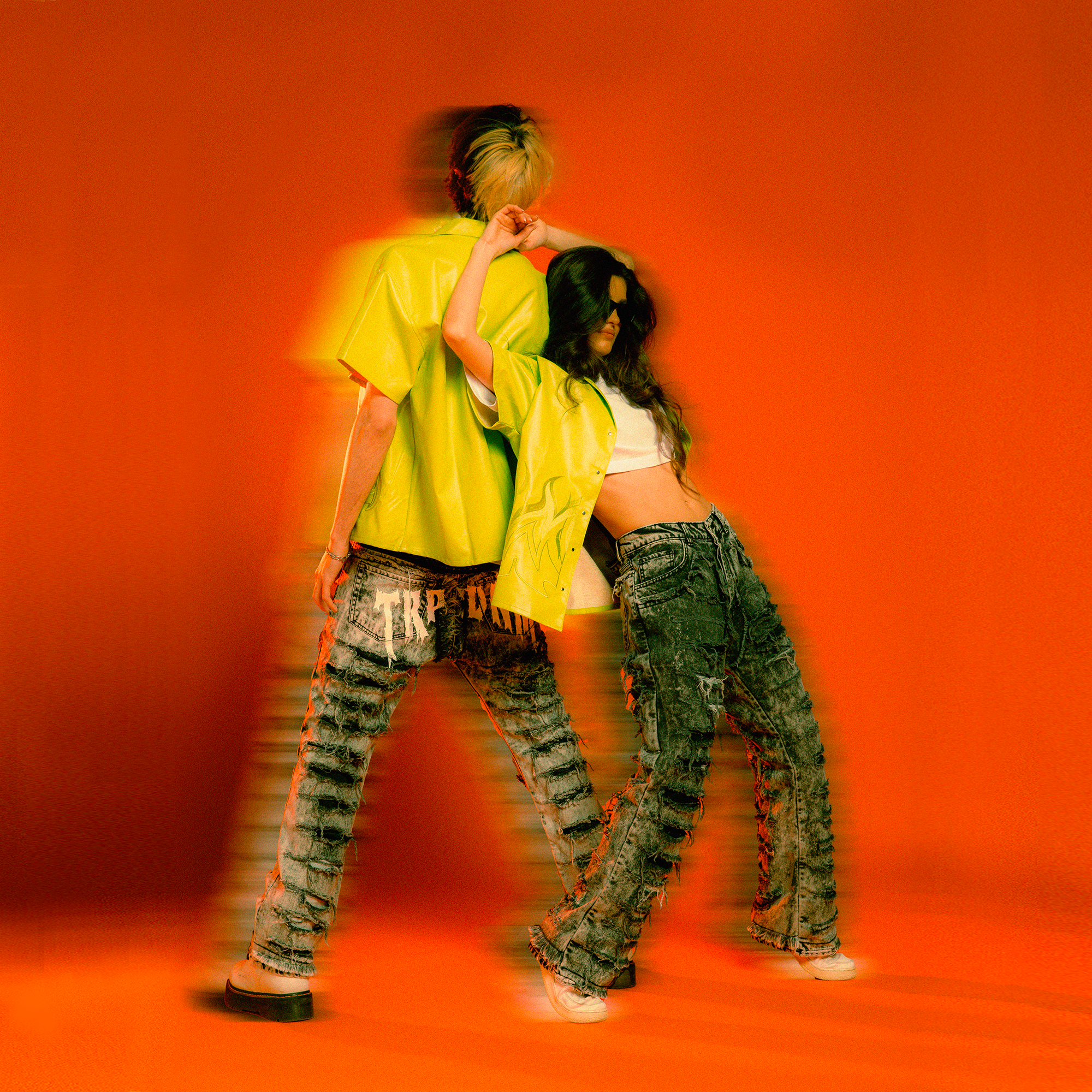 White print flare denim "IGNIS" collection