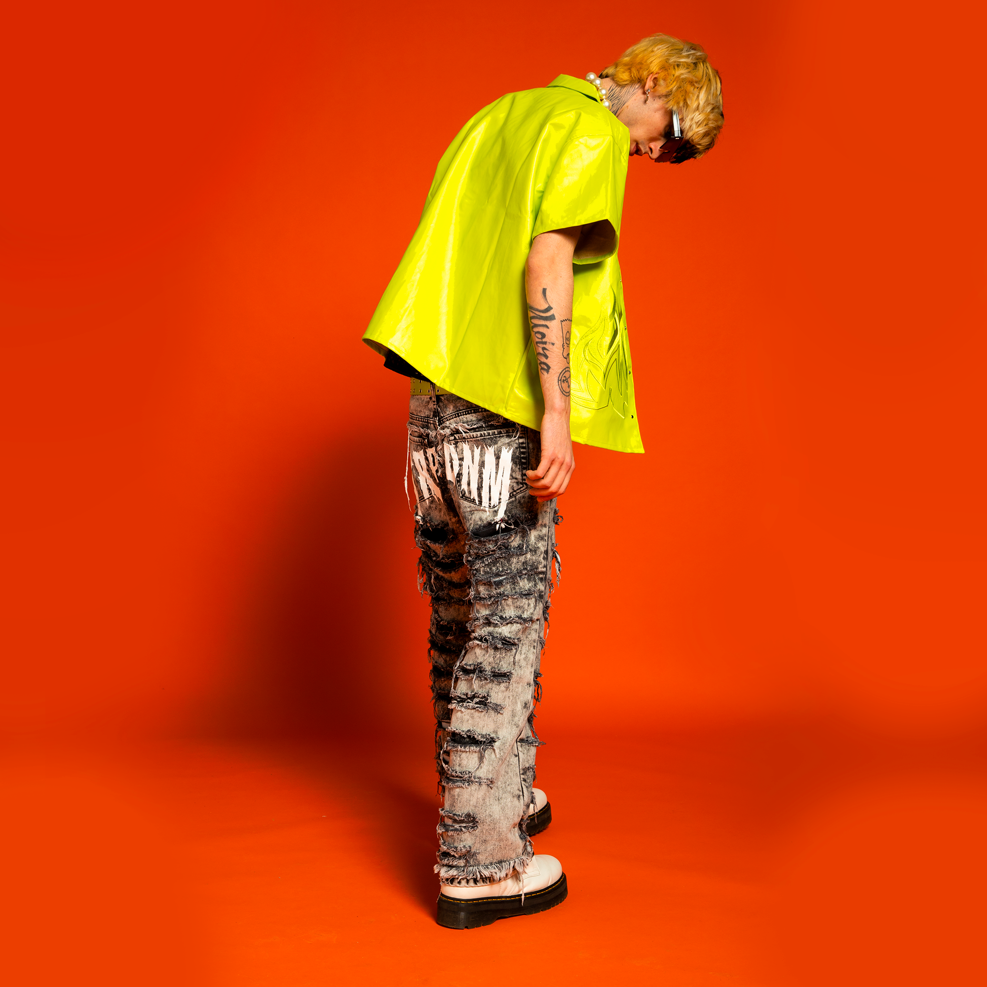 White print flare denim "IGNIS" collection