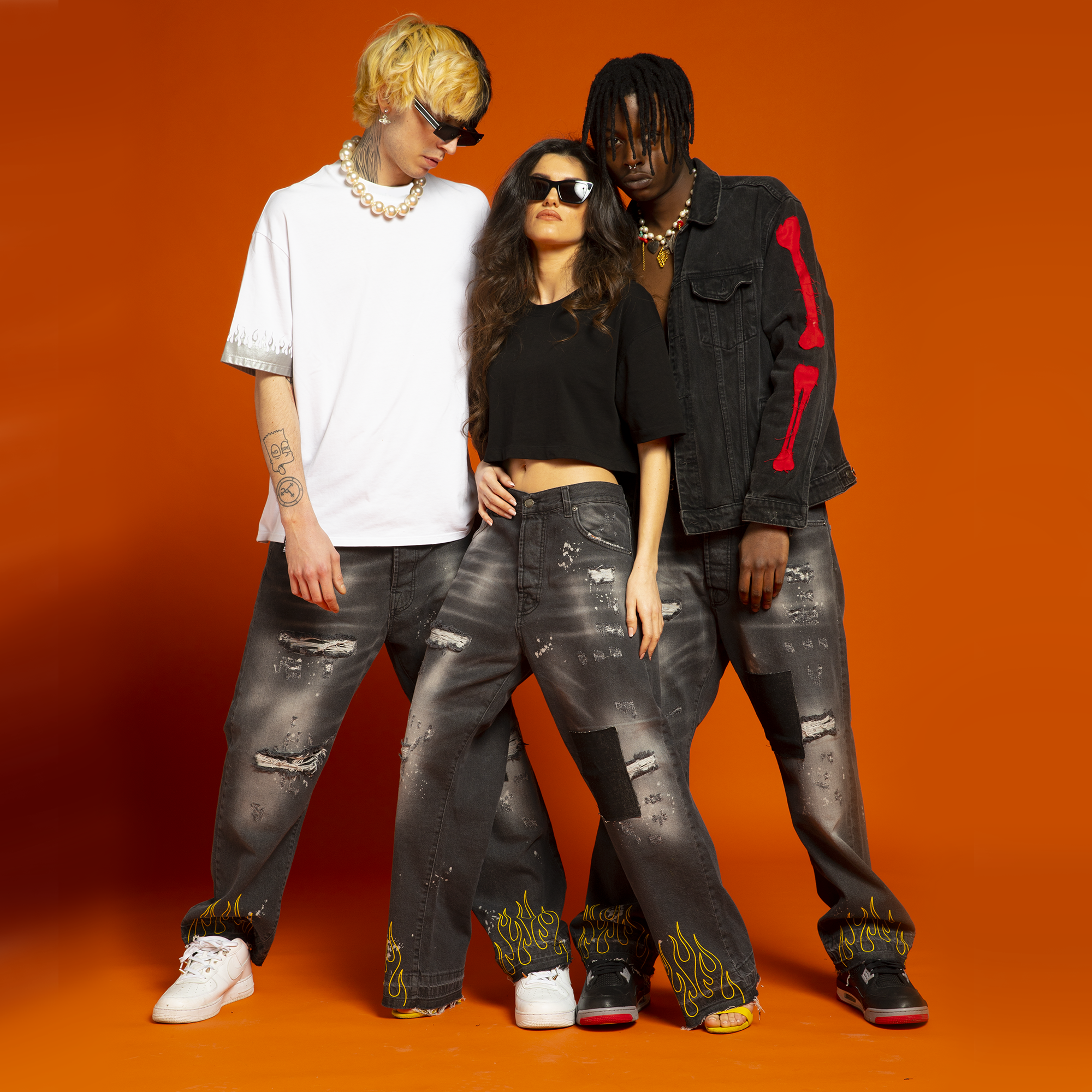 Flame Print Distressed Baggy jeans