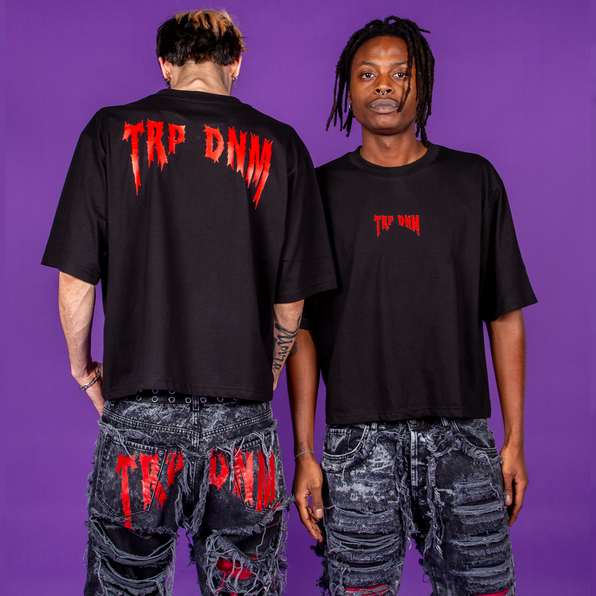 Red Punk Print Boxy Fit Cotton Tee