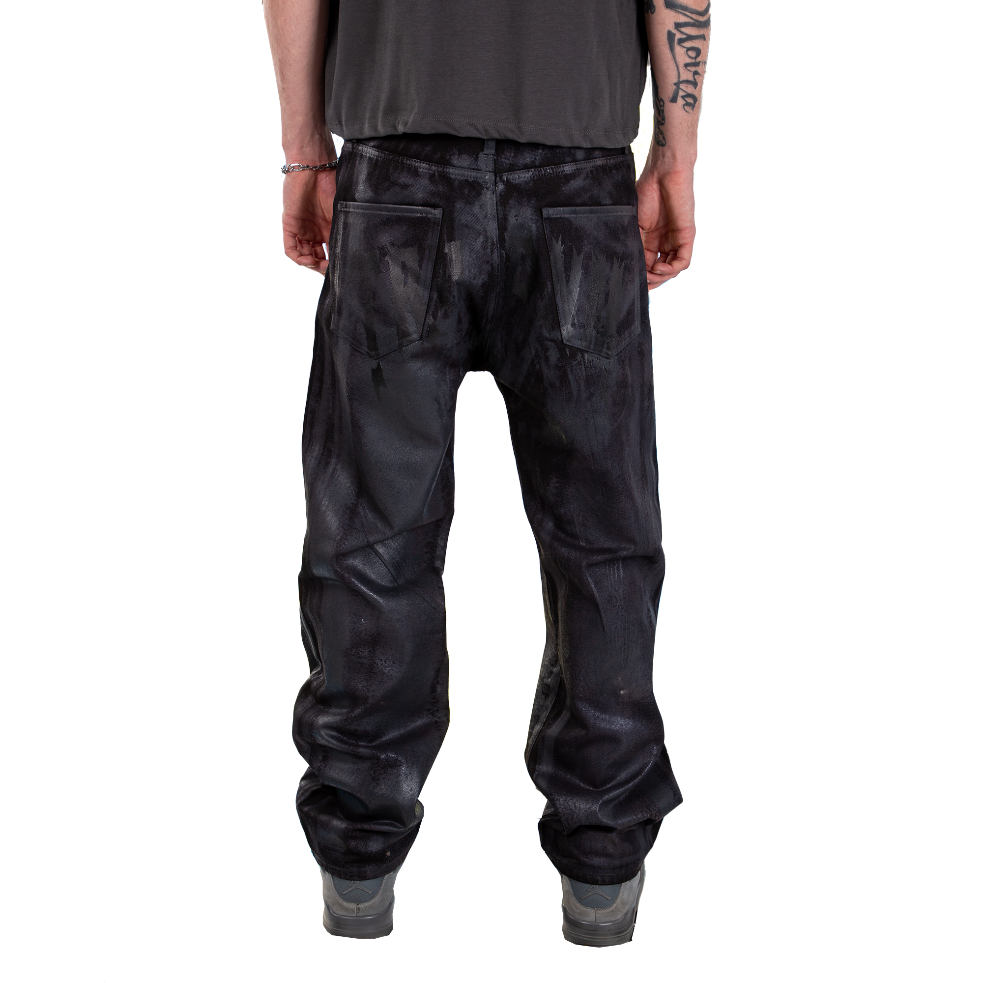 Waxed coating baggy denim pants archive Black Print Waxed Baggy Jeans