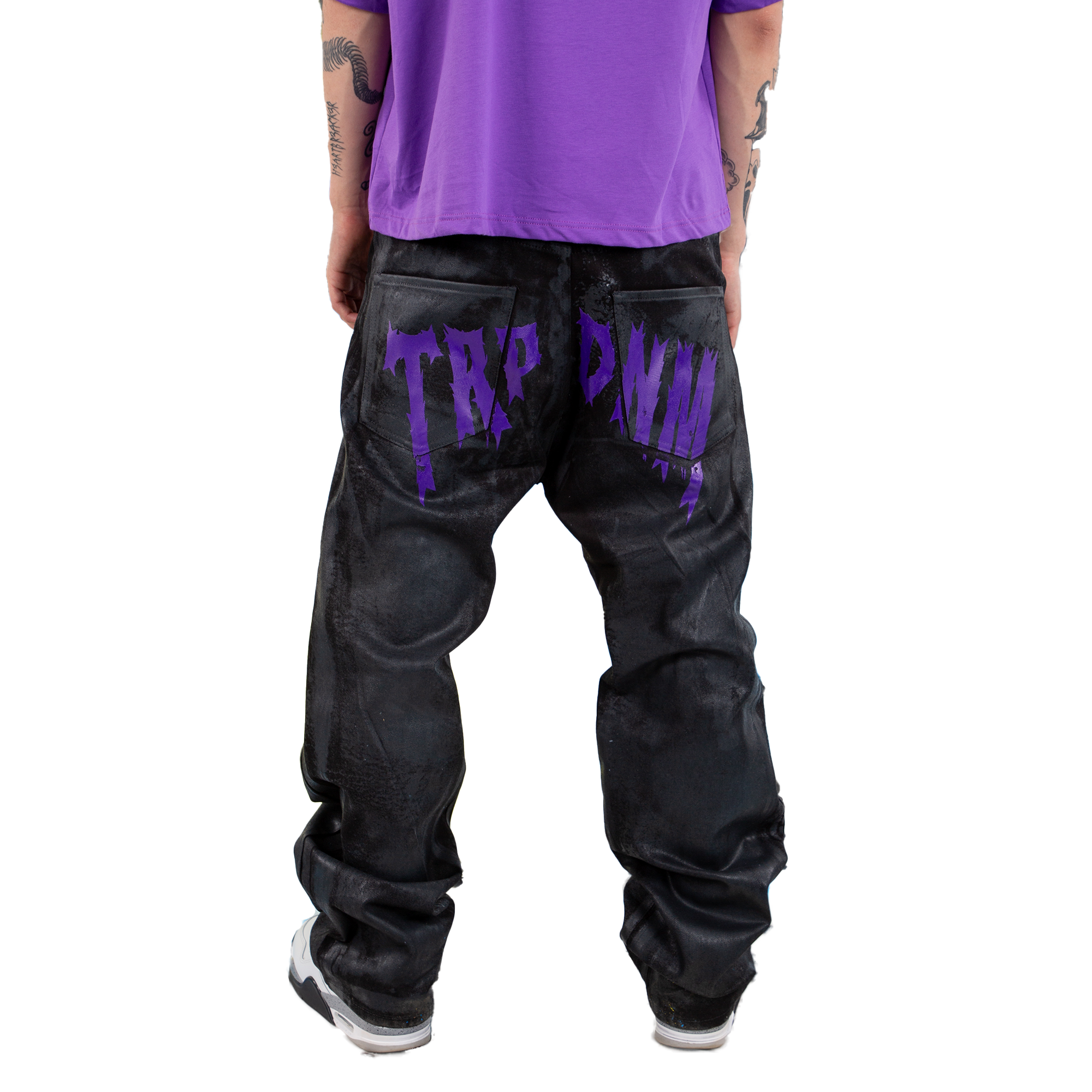 Purple Print Waxed Baggy Jeans