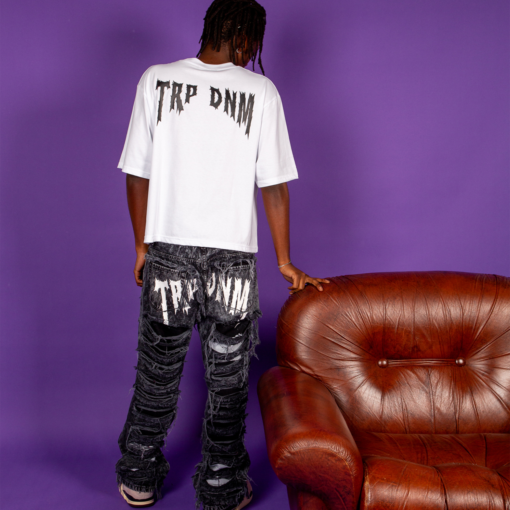 Black Punk Print Boxy Fit Cotton White Tee