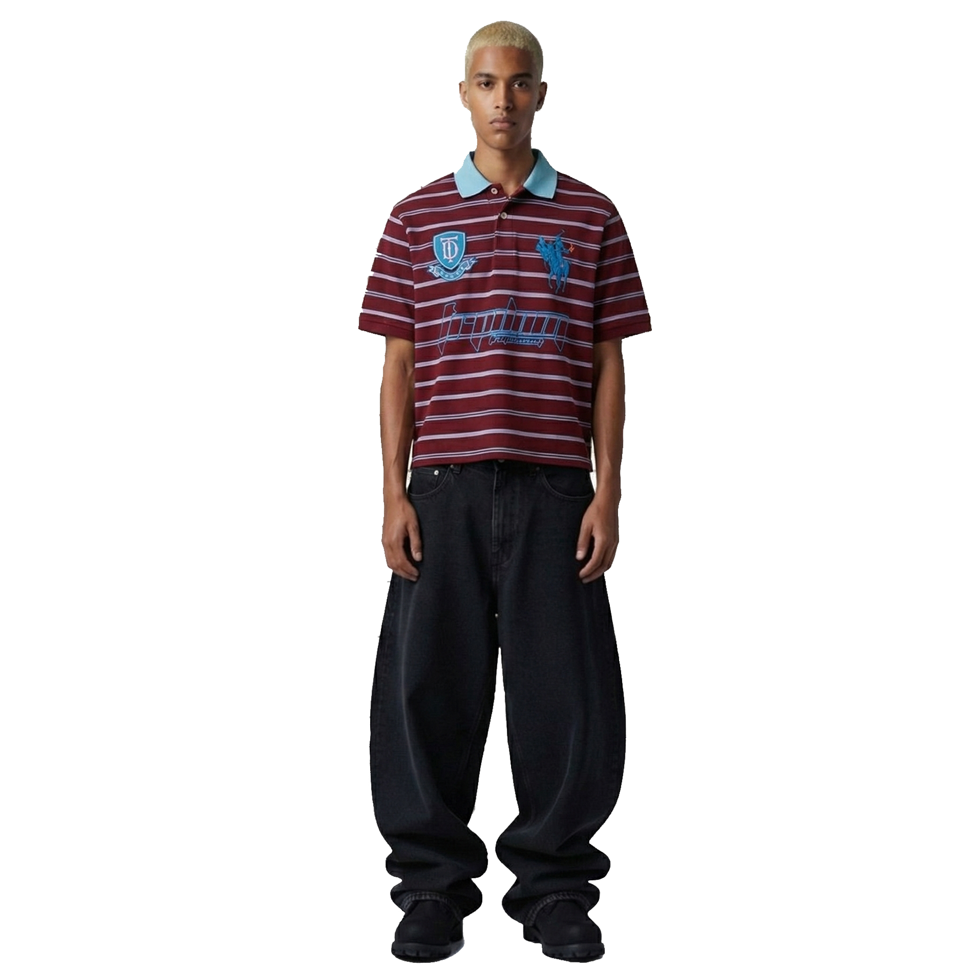 Embroidered Boxy Polo Burgundy