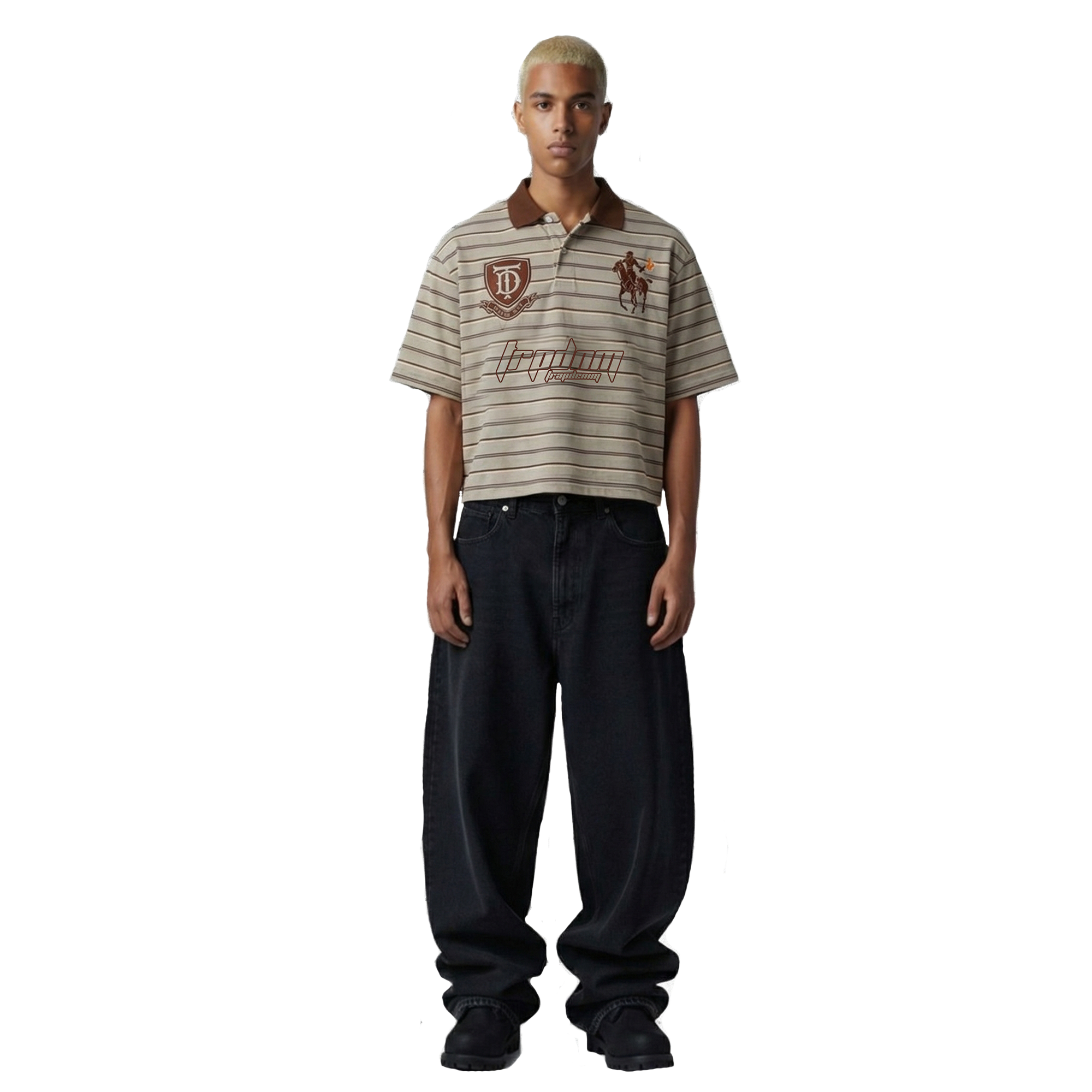 Embroidered Boxy Polo Brown