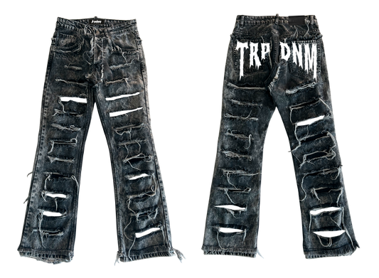 White print flare denim "IGNIS" collection