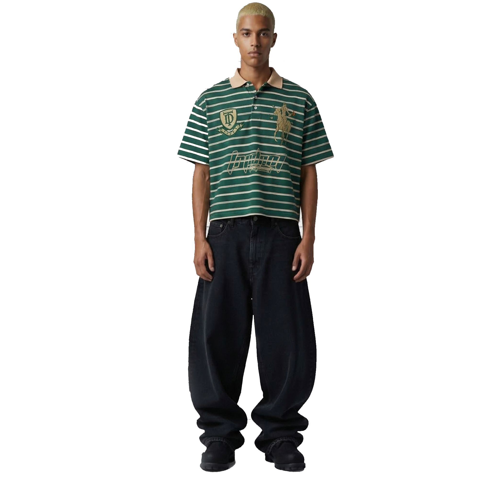 Embroidered Boxy Polo Green